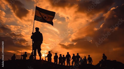 Kargil Vijay Diwas, Kargil victory day, indian army silhouette, holding flag