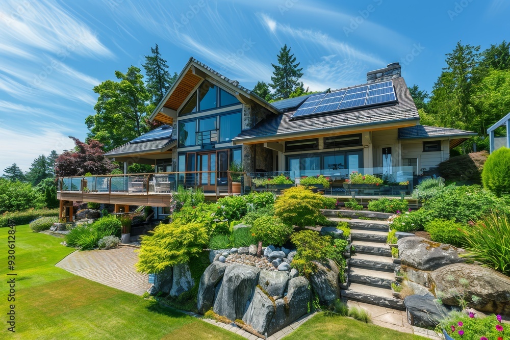 Solar Power Installation on Suburban Home Showcasing Renewable Energy. Solar Power Installation on Suburban Home Showcasing Renewable Energy.