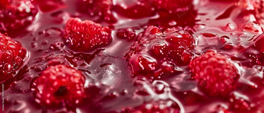 Macro view of red ripe raspberry jam fruit food texture background Macro view of red ripe raspberry jam fruit food texture background