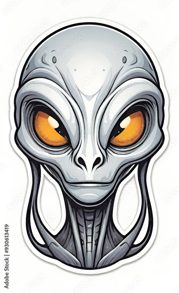 Illustration of the face and head of a silver colored alien isolated against a white background Illustration of the face and head of a silver colored alien isolated against a white background