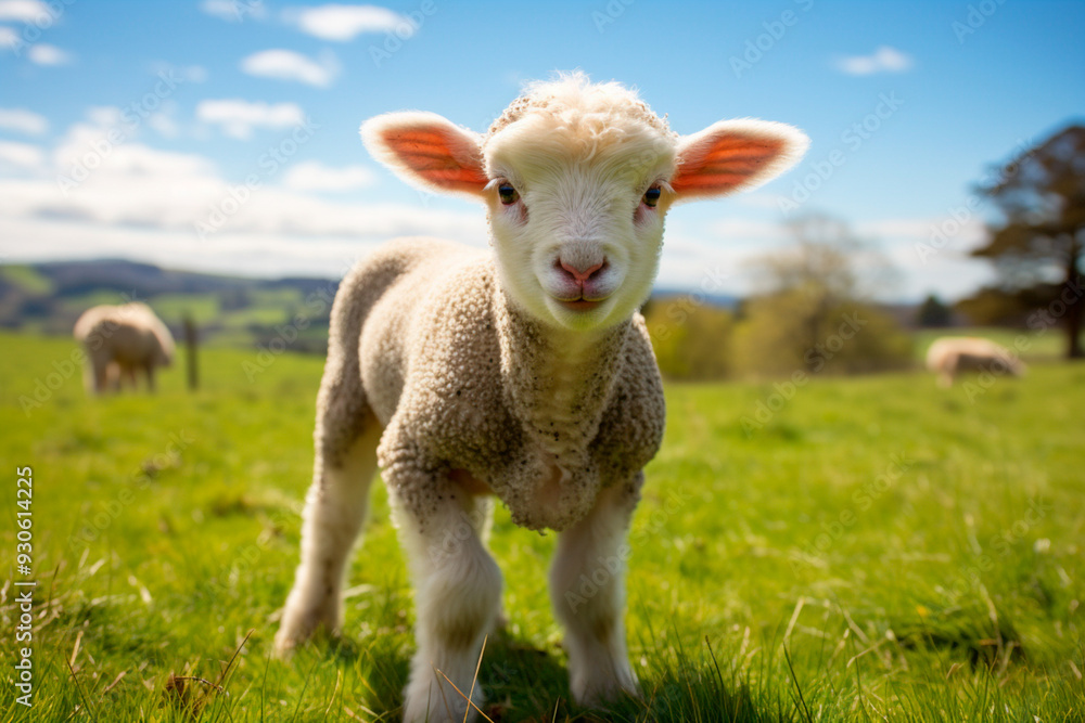 Pure lamb in a tranquil landscape representing divine purity and holiness. Pure lamb in a tranquil landscape representing divine purity and holiness.