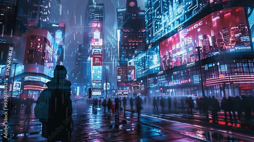 Cyberpunk Cityscape with Neon Lights and Rain Cyberpunk Cityscape with Neon Lights and Rain