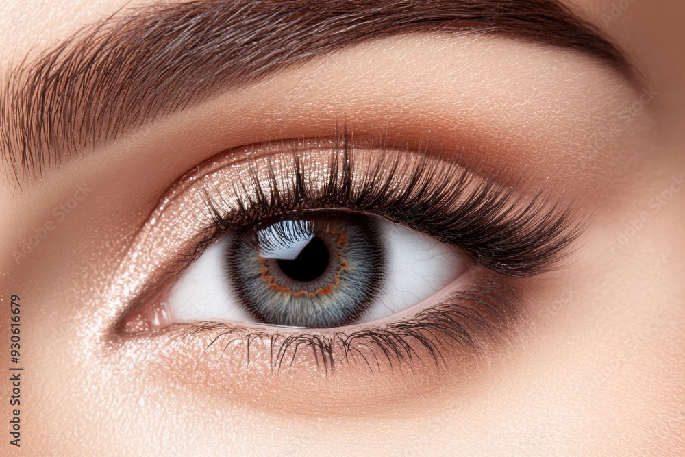 Obraz premium Stunning close-up of female eye with perfect makeup long eyelashes