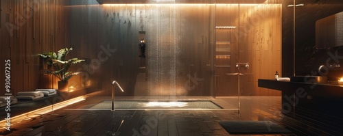 Wallpaper Mural Luxurious bathroom with a rainfall shower and sleek design, 4K hyperrealistic photo Torontodigital.ca