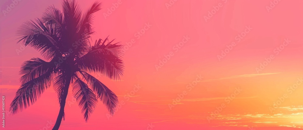 Vibrant pink and orange gradient sky with a palm tree silhouette A beautiful summer sunset background retro design, tropical theme Vibrant pink and orange gradient sky with a palm tree silhouette A beautiful summer sunset background retro design, tropical theme