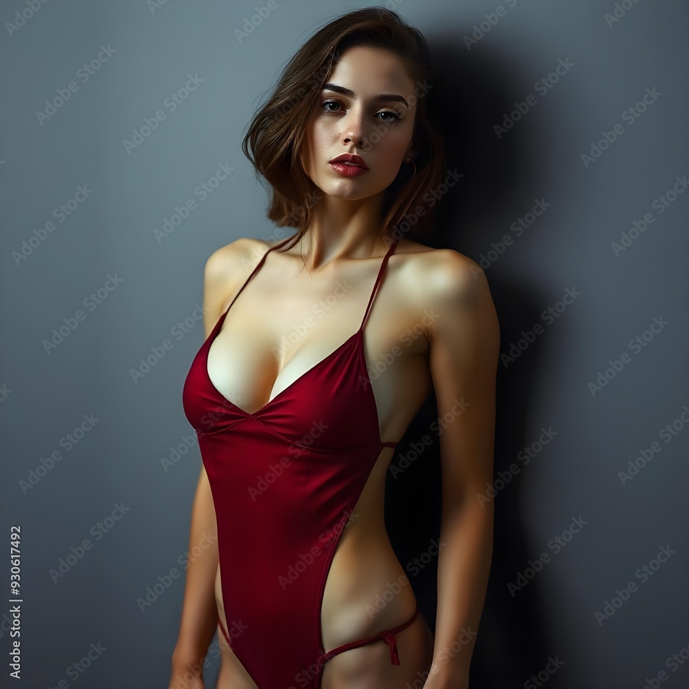Fototapeta premium A swimwear design mock up on a female model