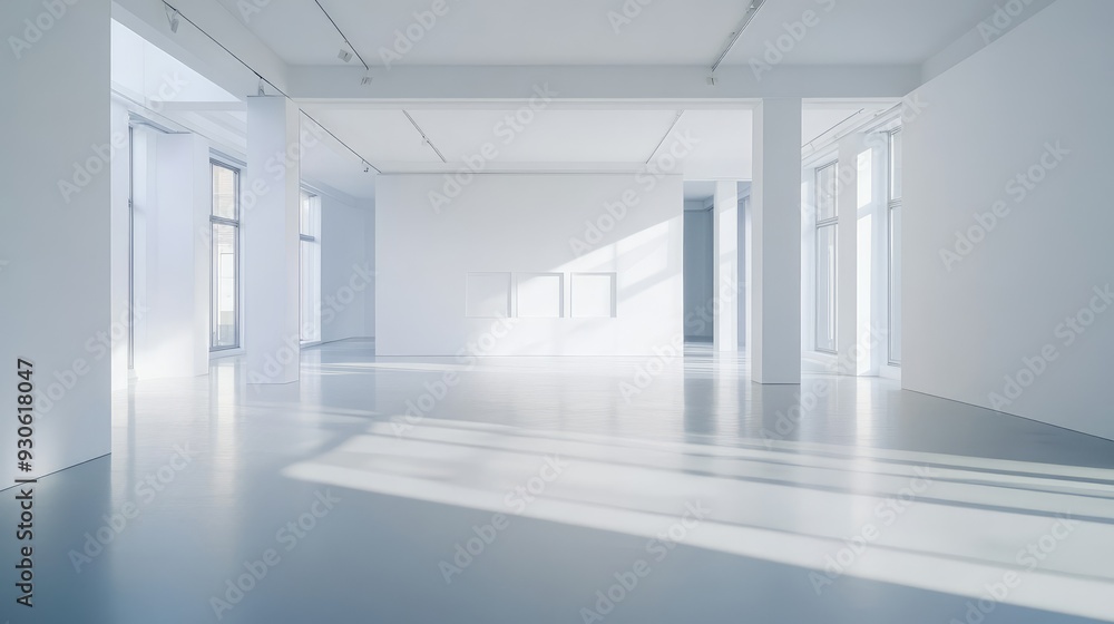 An empty white gallery space with a single art installation, illustrating the concept of creativity unfolding in a clean environment. An empty white gallery space with a single art installation, illustrating the concept of creativity unfolding in a clean environment.