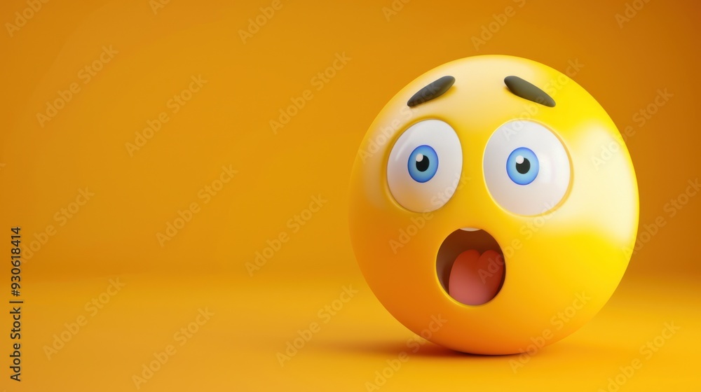 3D Emoticon Surprised Face Yellow Background 3D Emoticon Surprised Face Yellow Background
