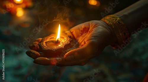 A Diwali diya in a garndma's hand. hyperrealistic, sony alpha, generative ai