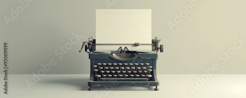 Vintage typewriter with sheet of paper on white background, 4K hyperrealistic photo
