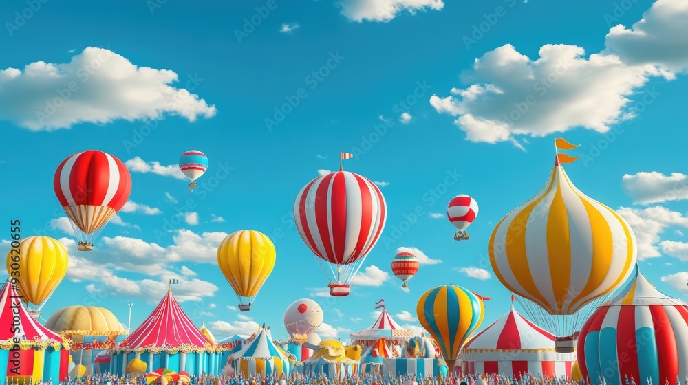 Whimsical 3D render of a colorful balloon animal parade at a carnival Whimsical 3D render of a colorful balloon animal parade at a carnival