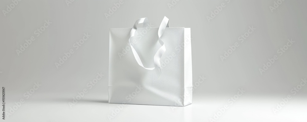 White gift bag on white background, 4K hyperrealistic photo White gift bag on white background, 4K hyperrealistic photo