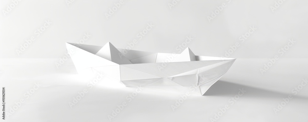 White paper boat on white background, 4K hyperrealistic photo White paper boat on white background, 4K hyperrealistic photo