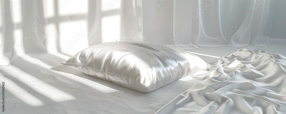White satin pillowcase on white background, 4K hyperrealistic photo White satin pillowcase on white background, 4K hyperrealistic photo