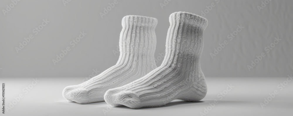 White woolen socks on white background, 4K hyperrealistic photo White woolen socks on white background, 4K hyperrealistic photo