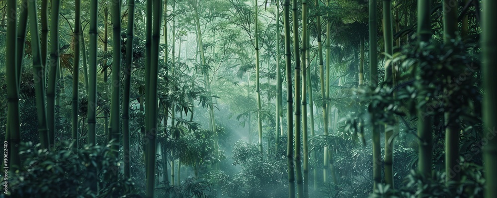 Naklejka premium Dense bamboo forest, 4K hyperrealistic photo
