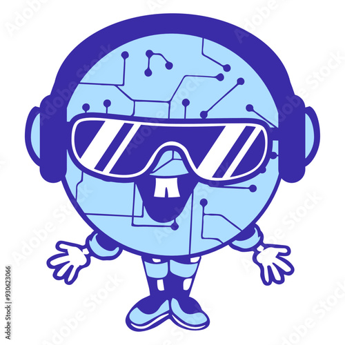 Music DJ Data Pattern Happy Face Nerd Geek Computer Microchip Programmer Headphone Sunglasses Party Night Dancing Clubber Raver Comic Humor Cartoon Cool Fun Sound Disco Club Festival Concert Lover