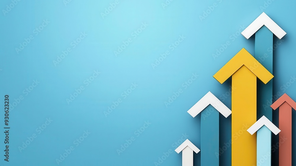 Layered arrows pointing upwards, suggesting data growth, simple and modern design Layered arrows pointing upwards, suggesting data growth, simple and modern design