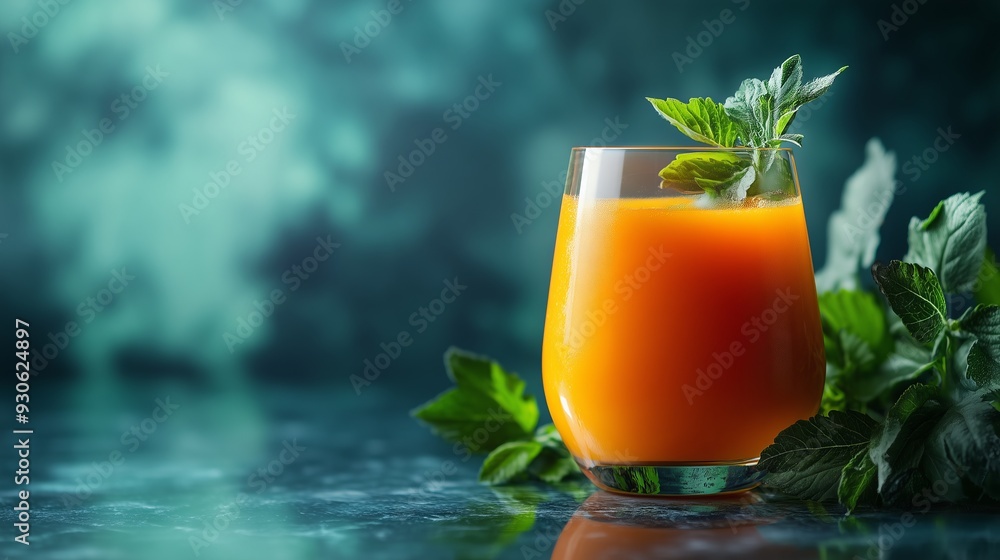 A vibrant carrot juice glass on a blue surface radiates health and vitality with its fresh allure. A vibrant carrot juice glass on a blue surface radiates health and vitality with its fresh allure.