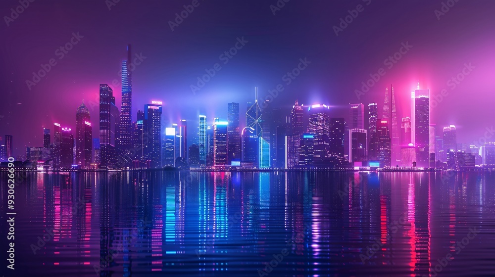 Fototapeta premium Neon Cityscape Reflection