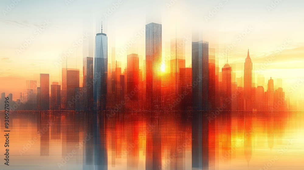 Fototapeta premium Blurred Skyline at Sunrise