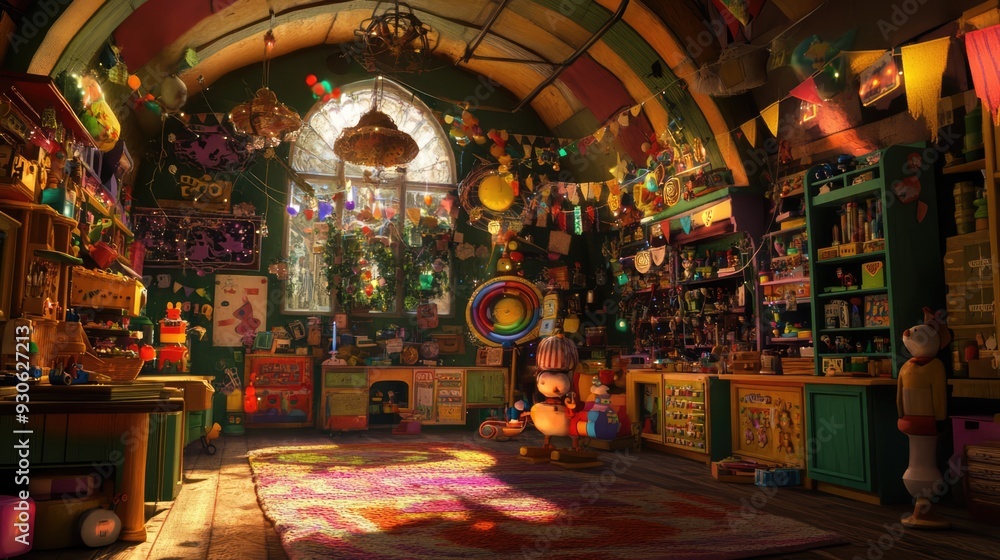 Whimsical 3D render of a magical toy workshop with animated toys Whimsical 3D render of a magical toy workshop with animated toys