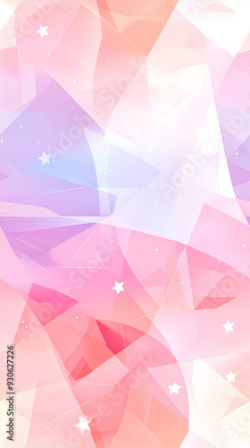 A seamless pattern featuring a gradient of soft pink, purple, and orange tones with geometric shapes and stars. The abstract design evokes a dreamy and ethereal atmosphere.