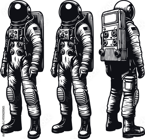 Astronaut Hand Drawn Vector Art Illustration On Solid White Background