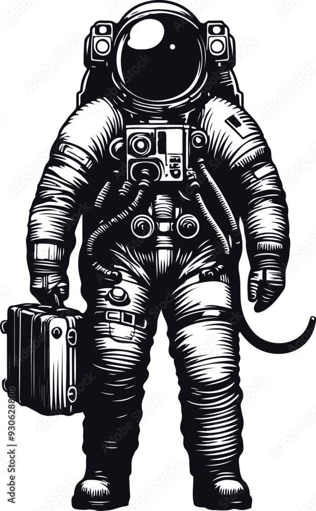 Astronaut Hand Drawn Vector Art Illustration On Solid White Background Astronaut Hand Drawn Vector Art Illustration On Solid White Background