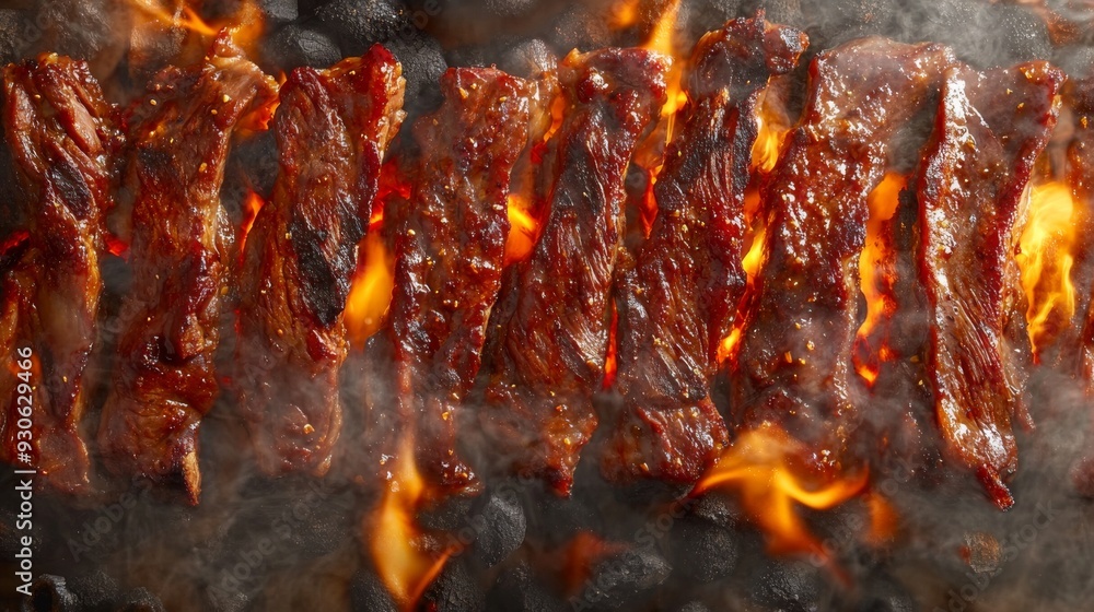 Close-up of Grilled Meat on Charcoal Grill. Close-up of Grilled Meat on Charcoal Grill.