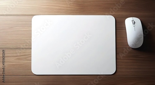A white mouse pad mockup on an office desk