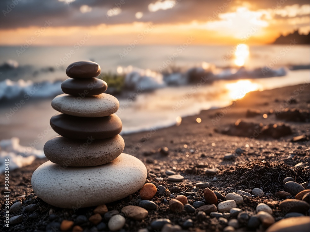 Fototapeta premium background of pebbles on the shore, zen tranquility