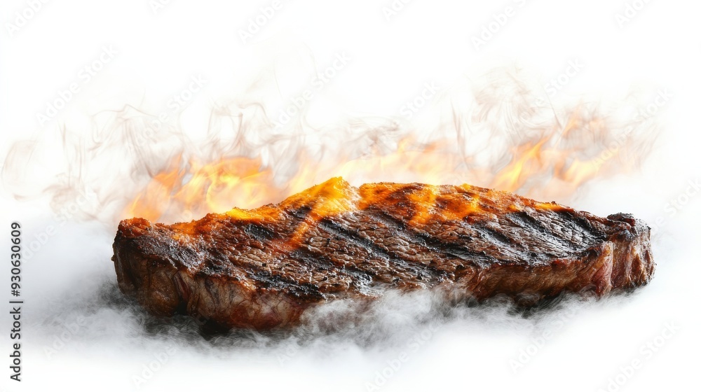 Fototapeta premium Grilled Steak with Smoke and Fire.