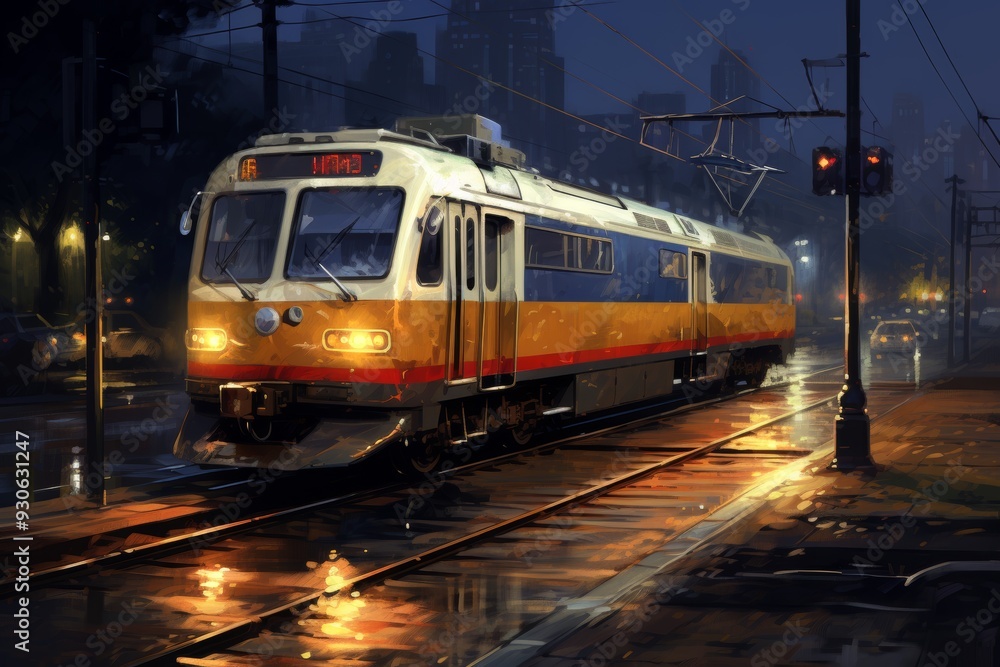 Naklejka premium Vibrant city life at an urban transit hub with a bustling metro station scene for city commuters