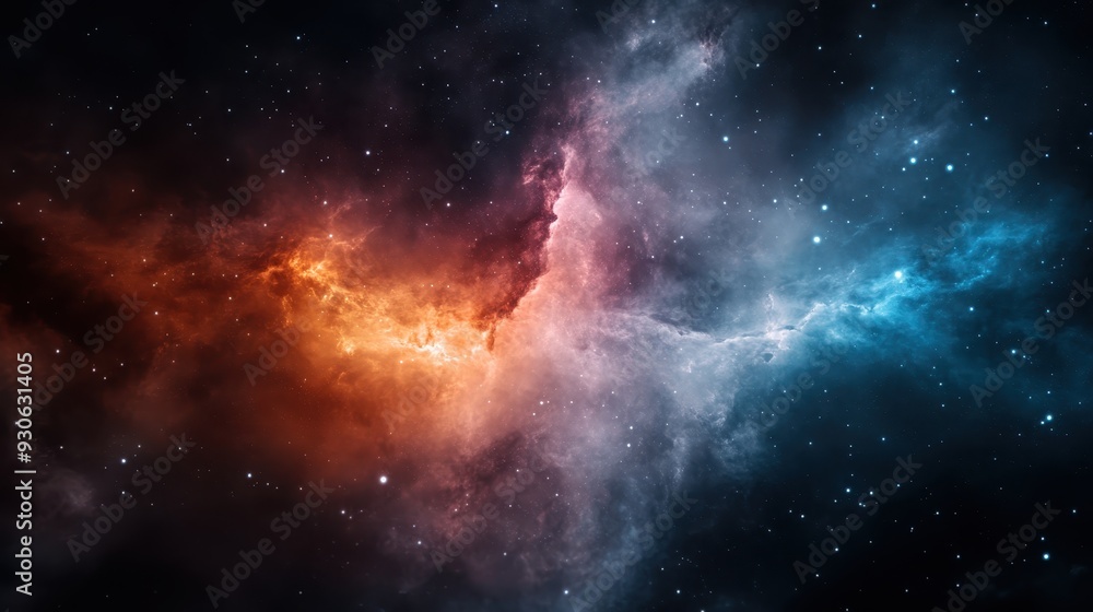 A view of a colorful cosmic nebula featuring a blend of reds, oranges, blues, and purples, set against a starfield backdrop, capturing the awe-inspiring grandeur of space. A view of a colorful cosmic nebula featuring a blend of reds, oranges, blues, and purples, set against a starfield backdrop, capturing the awe-inspiring grandeur of space.