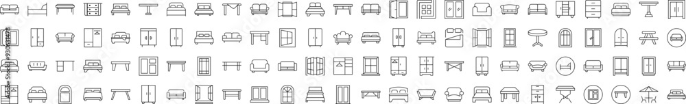 Pack of Furniture Related Line Icons. Editable Stroke for Design, Web Sites, Apps, Cards. Contains Linear Images of Dresser, Couch, Sofa, Table, Window Pack of Furniture Related Line Icons. Editable Stroke for Design, Web Sites, Apps, Cards. Contains Linear Images of Dresser, Couch, Sofa, Table, Window