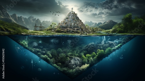 Tranquil and serene scene with an object elevated above the calm and undisturbed water surface