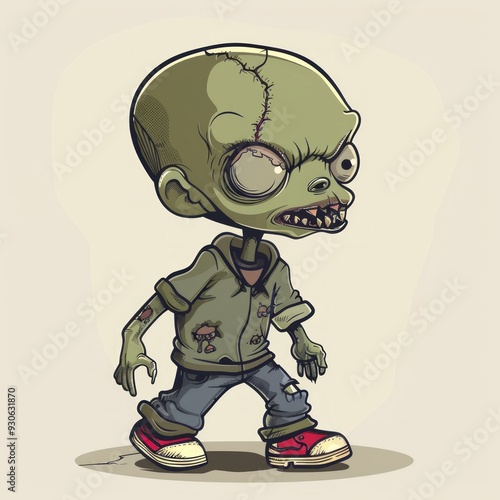 Cartoon angry zombie boy walking