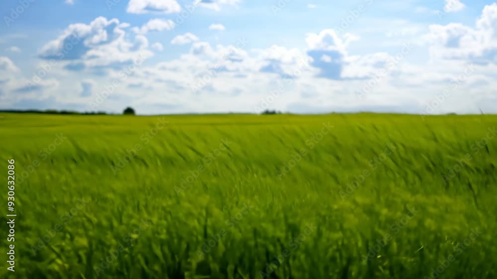Green field with tall grass swaying under a sunny sky Green field with tall grass swaying under a sunny sky