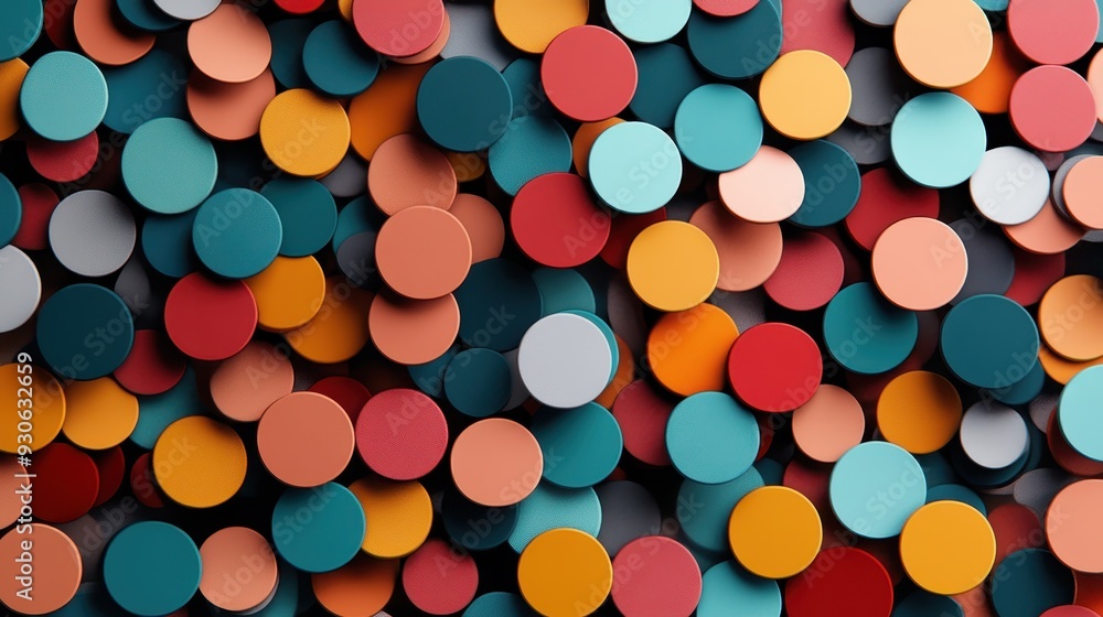 This vibrant image features numerous small, colorful round shapes, scattered and overlapping in a random pattern, creating a playful and visually stimulating abstract design. This vibrant image features numerous small, colorful round shapes, scattered and overlapping in a random pattern, creating a playful and visually stimulating abstract design.