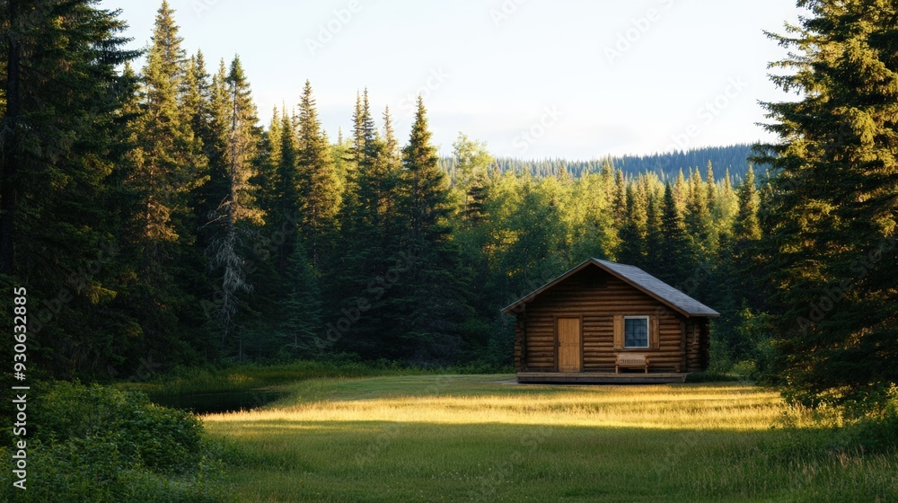 A peaceful cabin nestled in a serene forest, surrounded by tall trees and golden sunlight on a grassy meadow. A peaceful cabin nestled in a serene forest, surrounded by tall trees and golden sunlight on a grassy meadow.