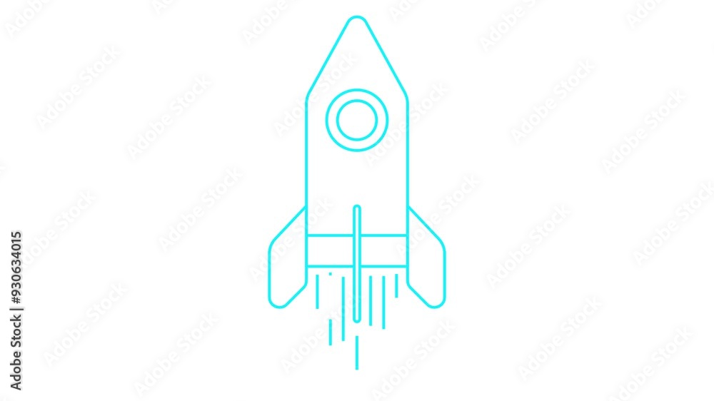 Animated blue rocket flying fast. Linear symbol. Concept of startup, investment, progress, speed. Looped video. Line vector illustration isolated on white background. Animated blue rocket flying fast. Linear symbol. Concept of startup, investment, progress, speed. Looped video. Line vector illustration isolated on white background.