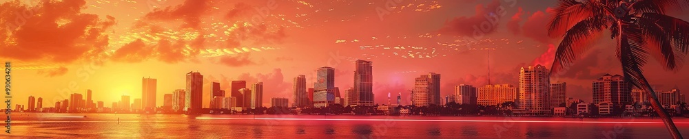late afternoon sunset in miami, florida with orange and red colors, late afternoon sunset in miami, florida with orange and red colors,