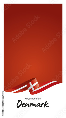 Greetings from Denmark. Editable Instagram template for Stories and Reels. Social media template cover with Denmark flag ribbon and editable frame