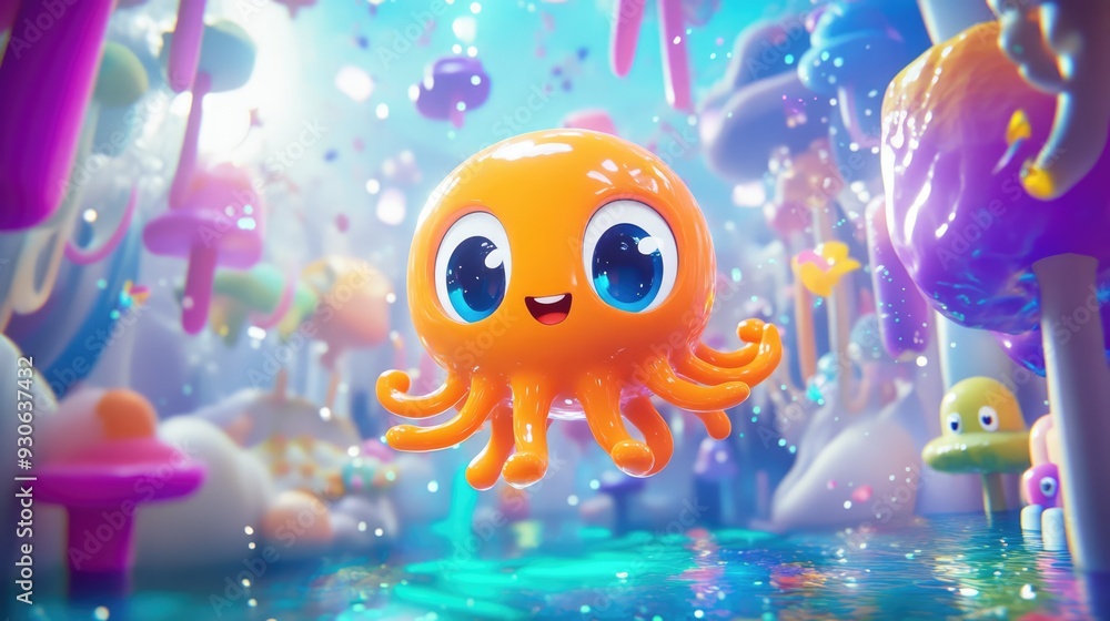 Fototapeta premium Whimsical 3D render of a whimsical cartoon character in a magical setting