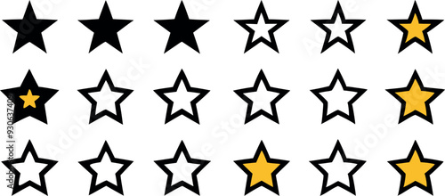 Stars collection. Star vector icons. Golden and Black set of Stars, isolated on transparent background. Star icon. Stars in modern simple flat style. Vector