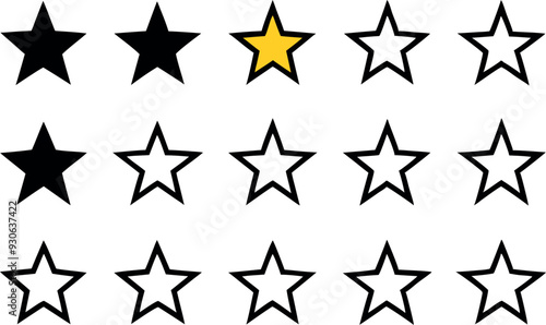 Stars collection. Star vector icons. Golden and Black set of Stars, isolated on transparent background. Star icon. Stars in modern simple flat style. Vector