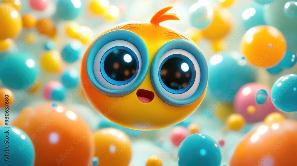 Fototapeta premium Whimsical 3D render of a whimsical cartoon character in a magical setting