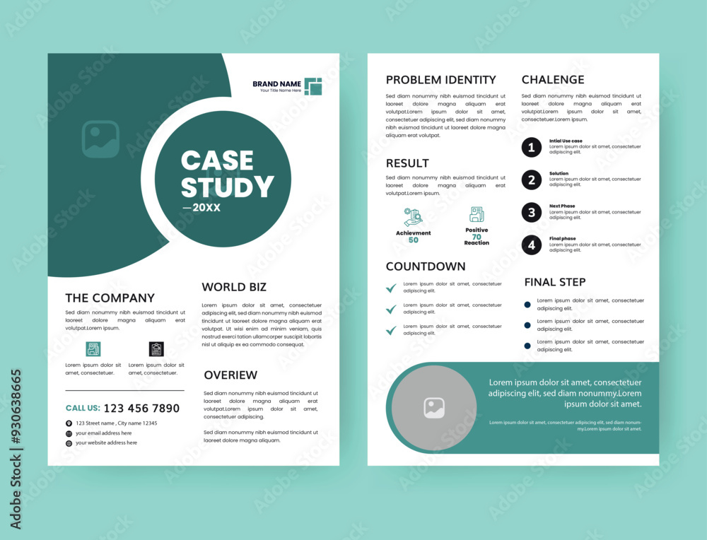 Case Study Layout Flyer. Minimalist Business Report with Simple Design. Sage Green and Black Color Accent. Case Study Layout Flyer. Minimalist Business Report with Simple Design. Sage Green and Black Color Accent.