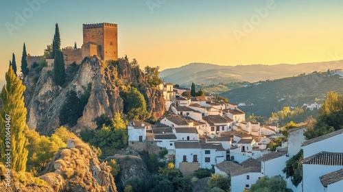 Obraz na płótnie Montefrío showcases a Moorish castle and charming white houses, embodying Andalusia's vibrant beauty. w salonie